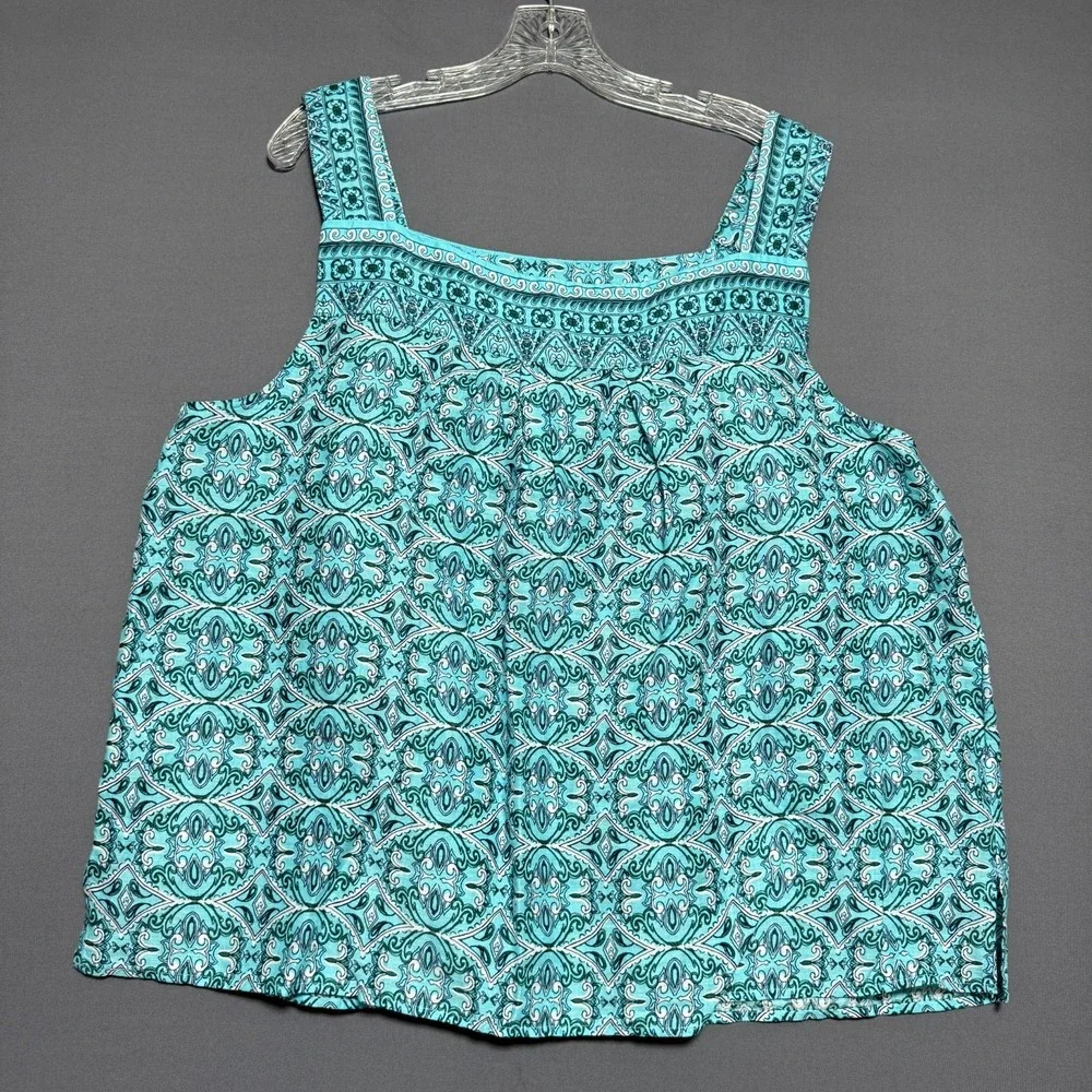 Talbots Tank Top Womens 2X Plus Paisley Blue Boho Resortwear Coastal Grandma